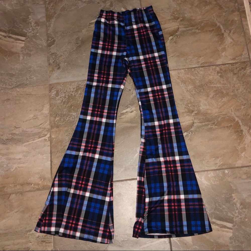 Plaid Flare Pants / Black & Blue